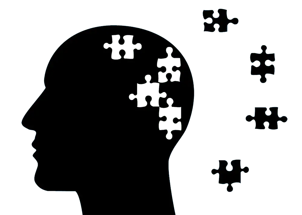 Alzheimer a demencja: postać osoby, która ma rozsypane puzzle jako mózg