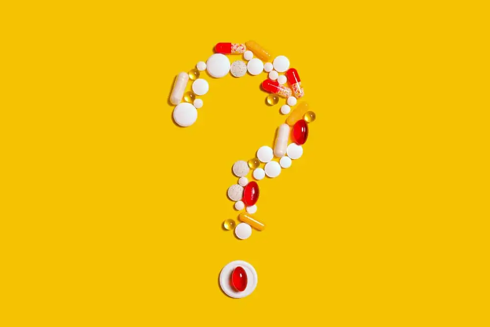 Drug Toxicology: Question mark arranged from drugs
