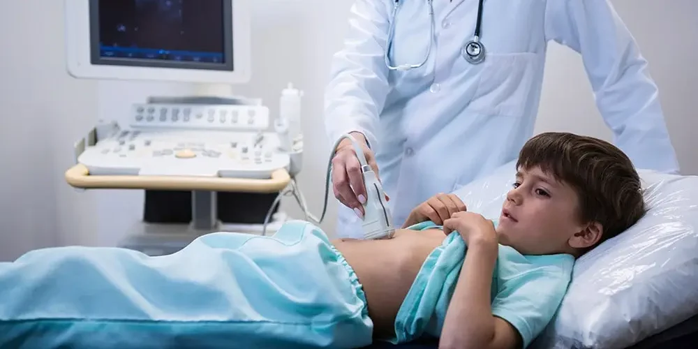 the boy has hepatitis, the doctor gives the boy an ultrasound